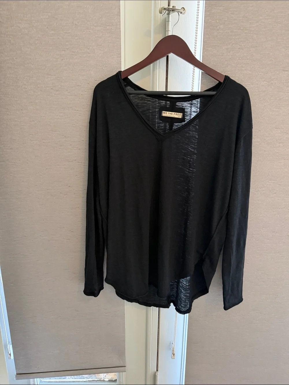 We The Free Black V-Neck Lightweight Long Sleeve Top